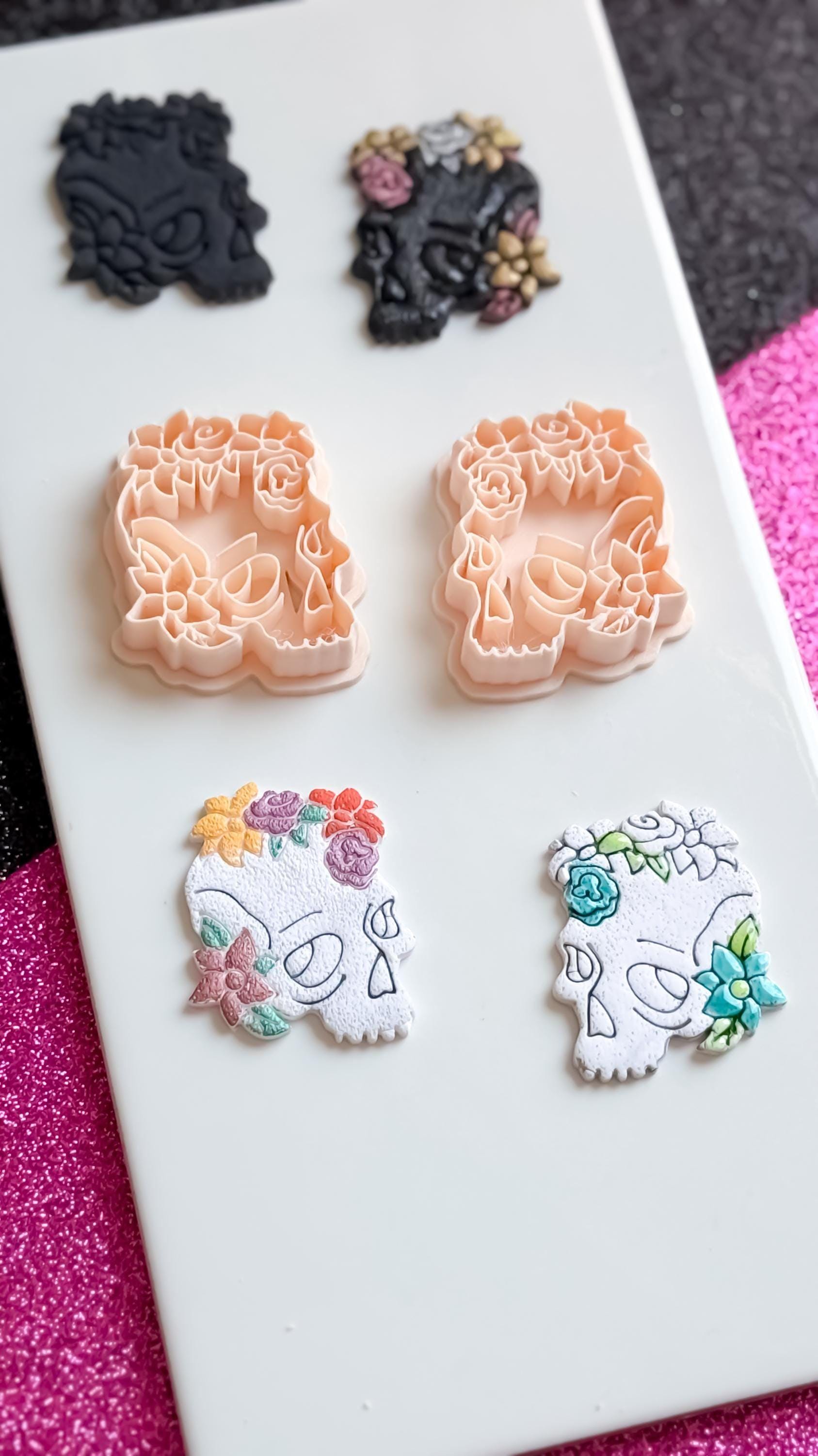 Floral Skull Clay Cutter: Polymer Clay Earring Mold, Botanical Goth (46 mm