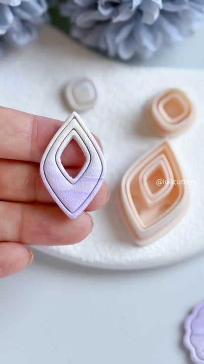 Drop Shape Clay Earring Cutter Set Includes Lined Drop Base + Soft Square Topper