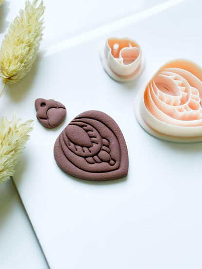 Polymer Clay Teardrop Cutter Set with Topper and Imprint Details