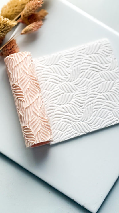 Leaf Wave Clay Emboss Roller: Polymer Clay Jewelry Texture - 8cm