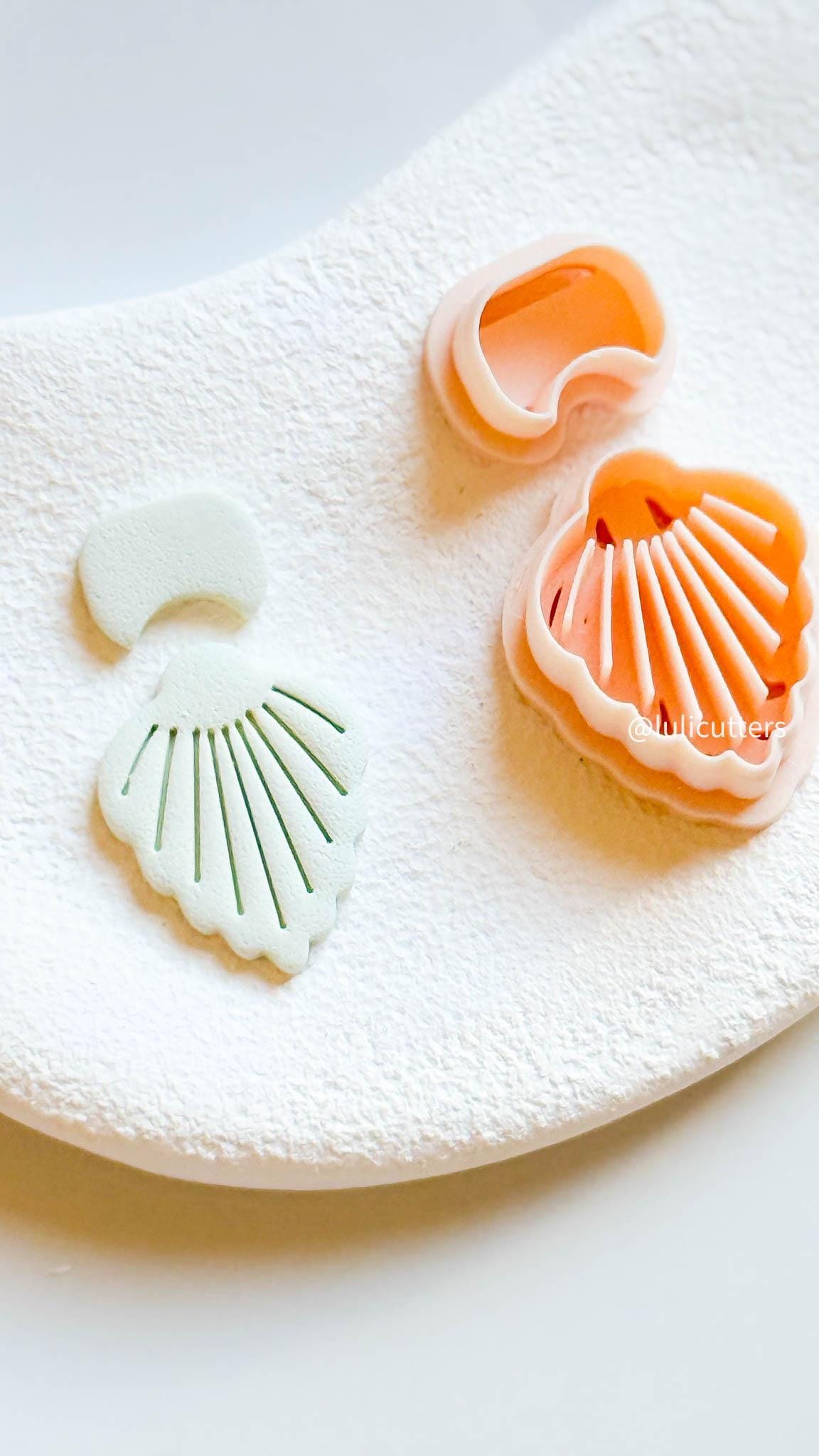 Scallop Shell Clay Earring Cutter Set Includes Base Shape + Matching Topper with Imprint Lines