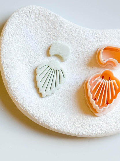 Scallop Shell Clay Earring Cutter Set Includes Base Shape + Matching Topper with Imprint Lines