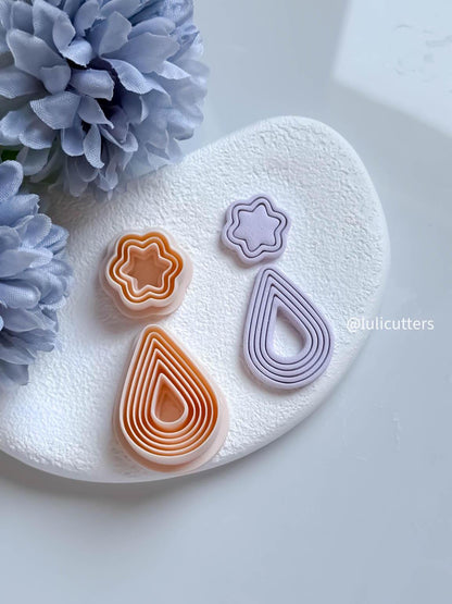 Ribbed Teardrop Clay Earring Cutter Set Includes Layered Teardrop Base + Wavy Topper