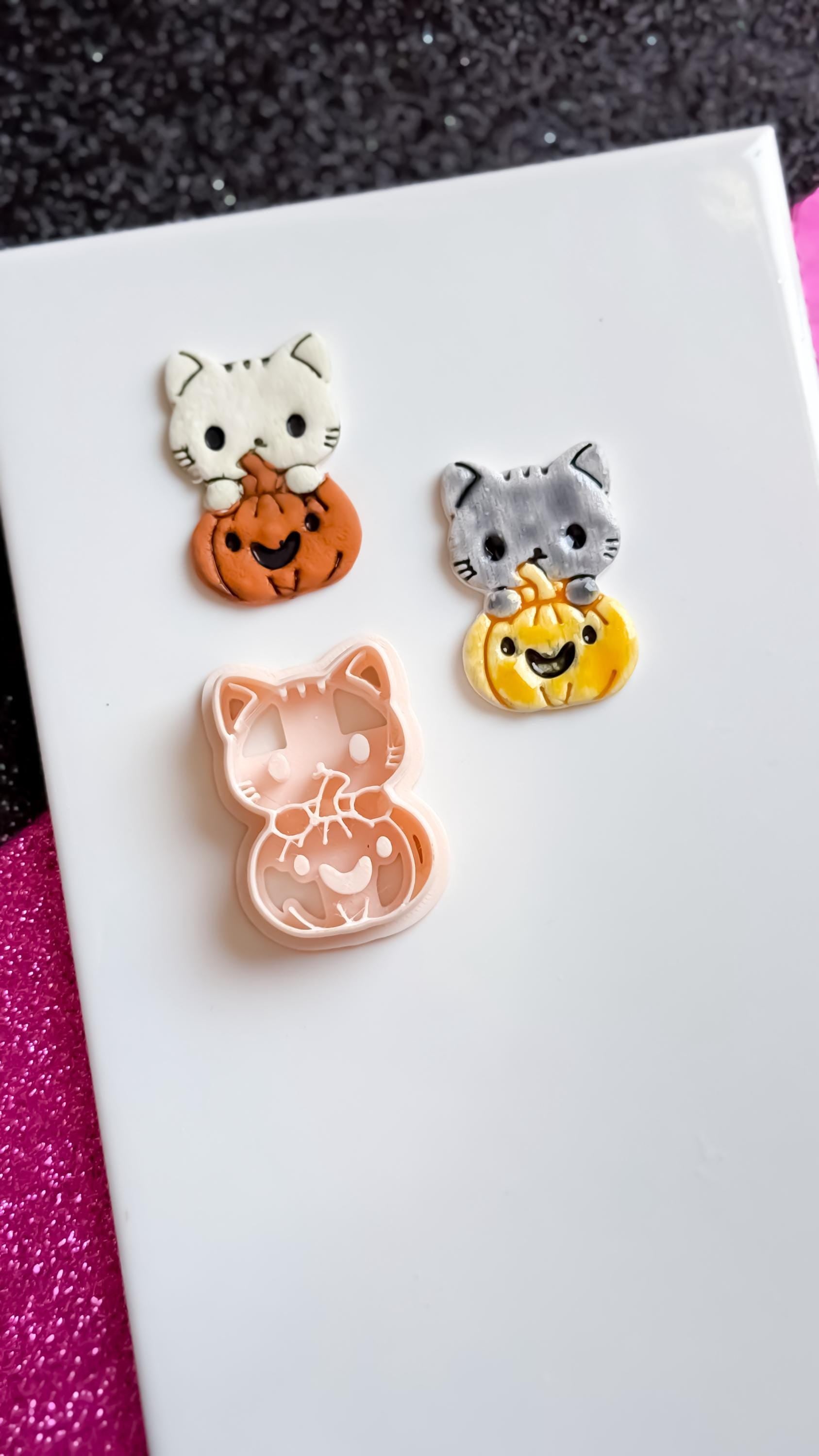 Cat and Pumpkin Cutter: Polymer Clay Earring Mold for Halloween Jewelry