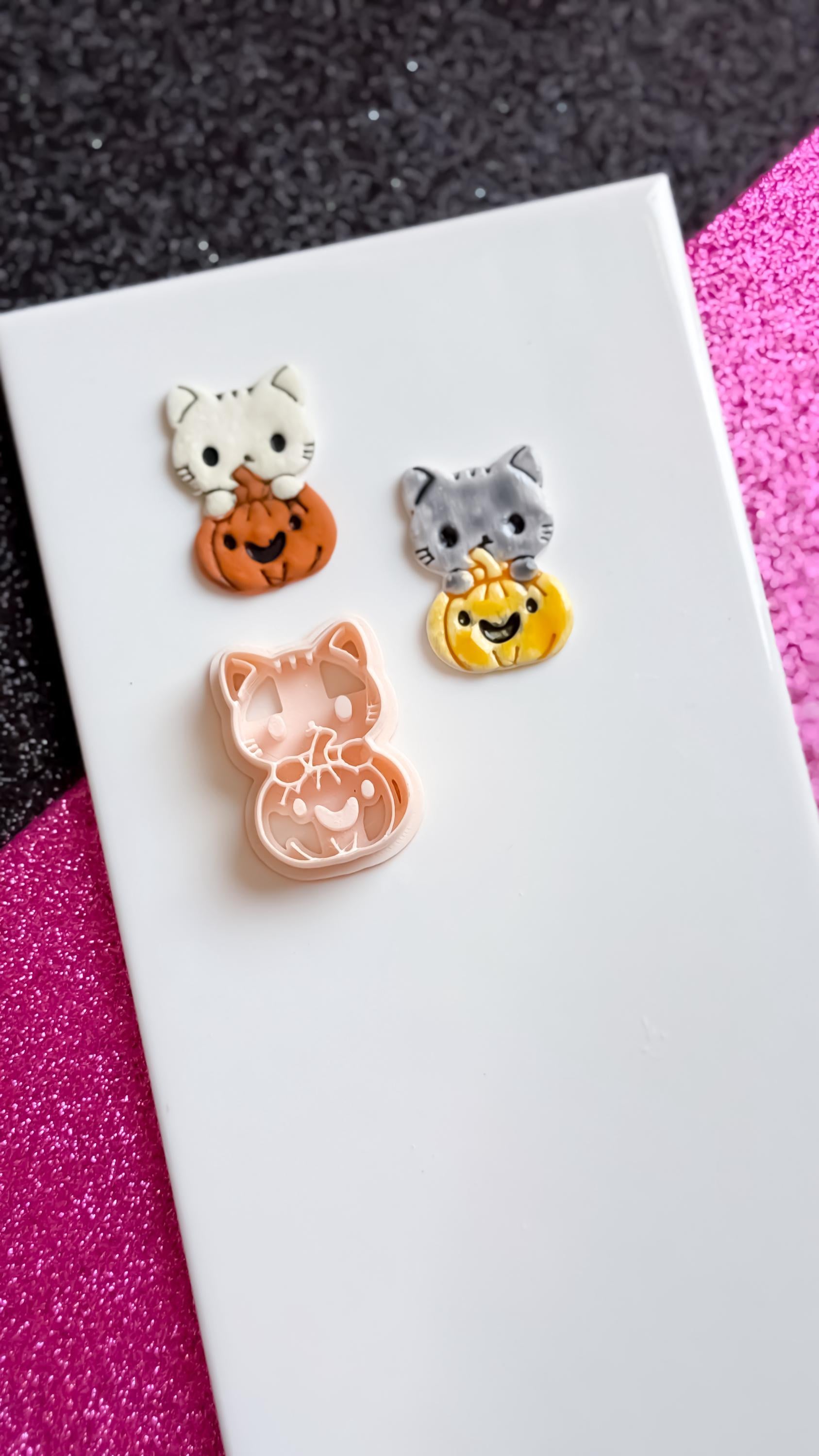Cat and Pumpkin Cutter: Polymer Clay Earring Mold for Halloween Jewelry