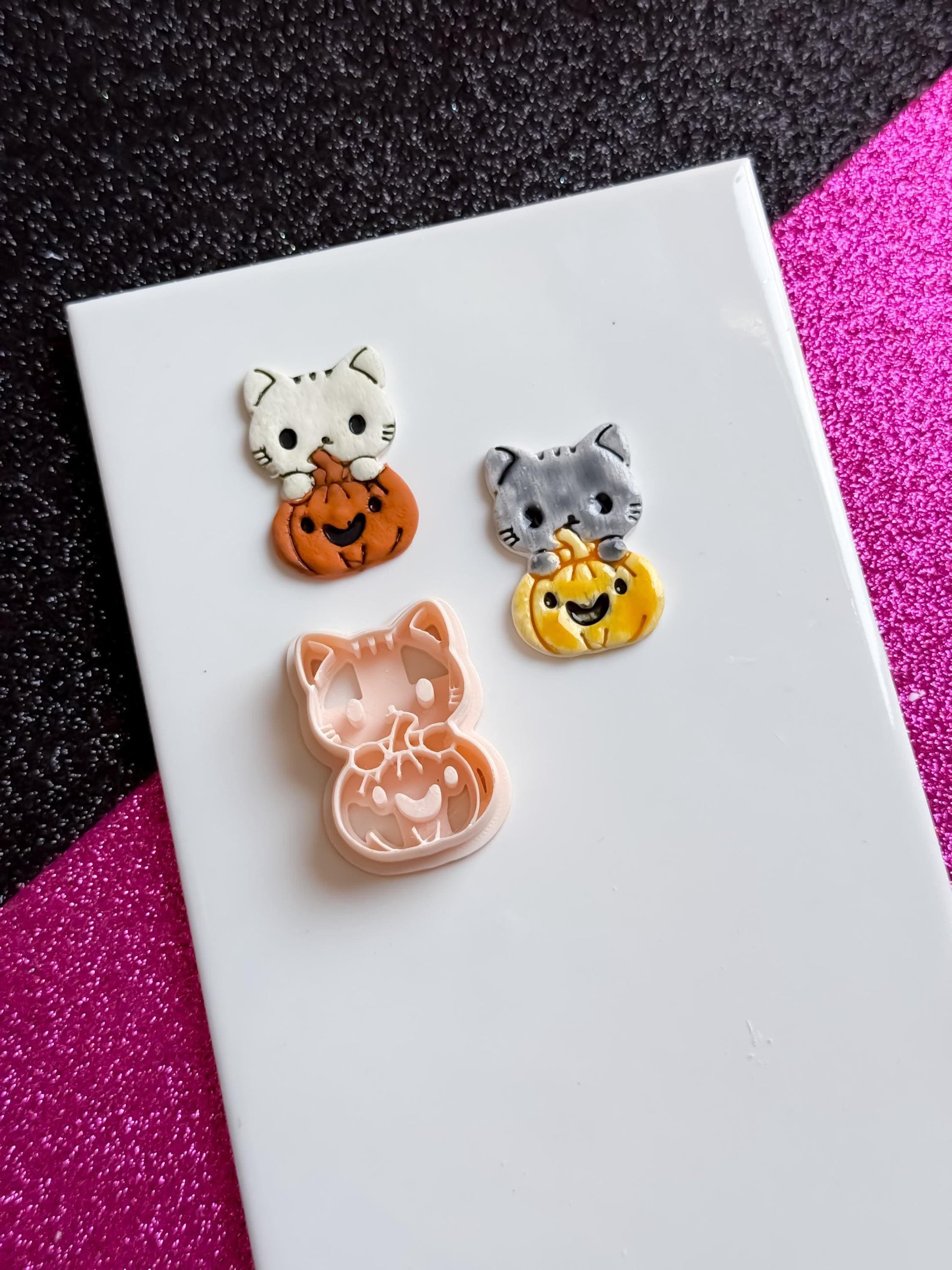 Cat and Pumpkin Cutter: Polymer Clay Earring Mold for Halloween Jewelry