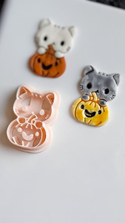 Cat and Pumpkin Cutter: Polymer Clay Earring Mold for Halloween Jewelry
