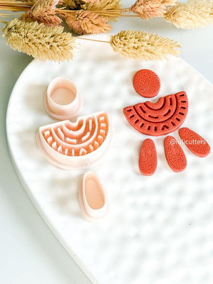 Boho Arch Clay Earring Cutter Set Circle Top with Half Arch and Drops