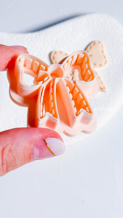 Stitched Bow Clay Cutter 25mm Faux Stitch Detail for Earrings or Charms