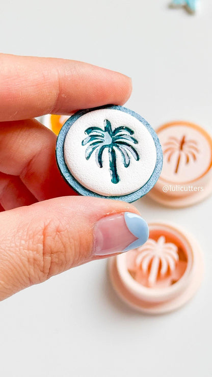 Palm Tree Clay Cutter: 30mm Emboss/Deboss Tropical Design