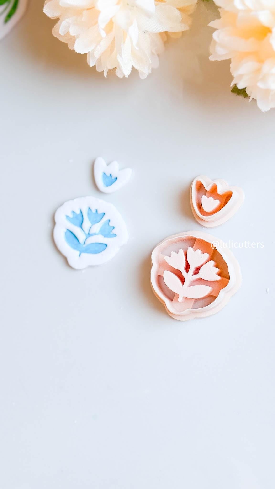 Bloom Imprint Clay Earring Cutter Set 2-Piece Floral Design with Topper + Scalloped Base