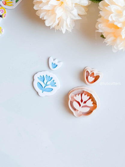 Bloom Imprint Clay Earring Cutter Set 2-Piece Floral Design with Topper + Scalloped Base