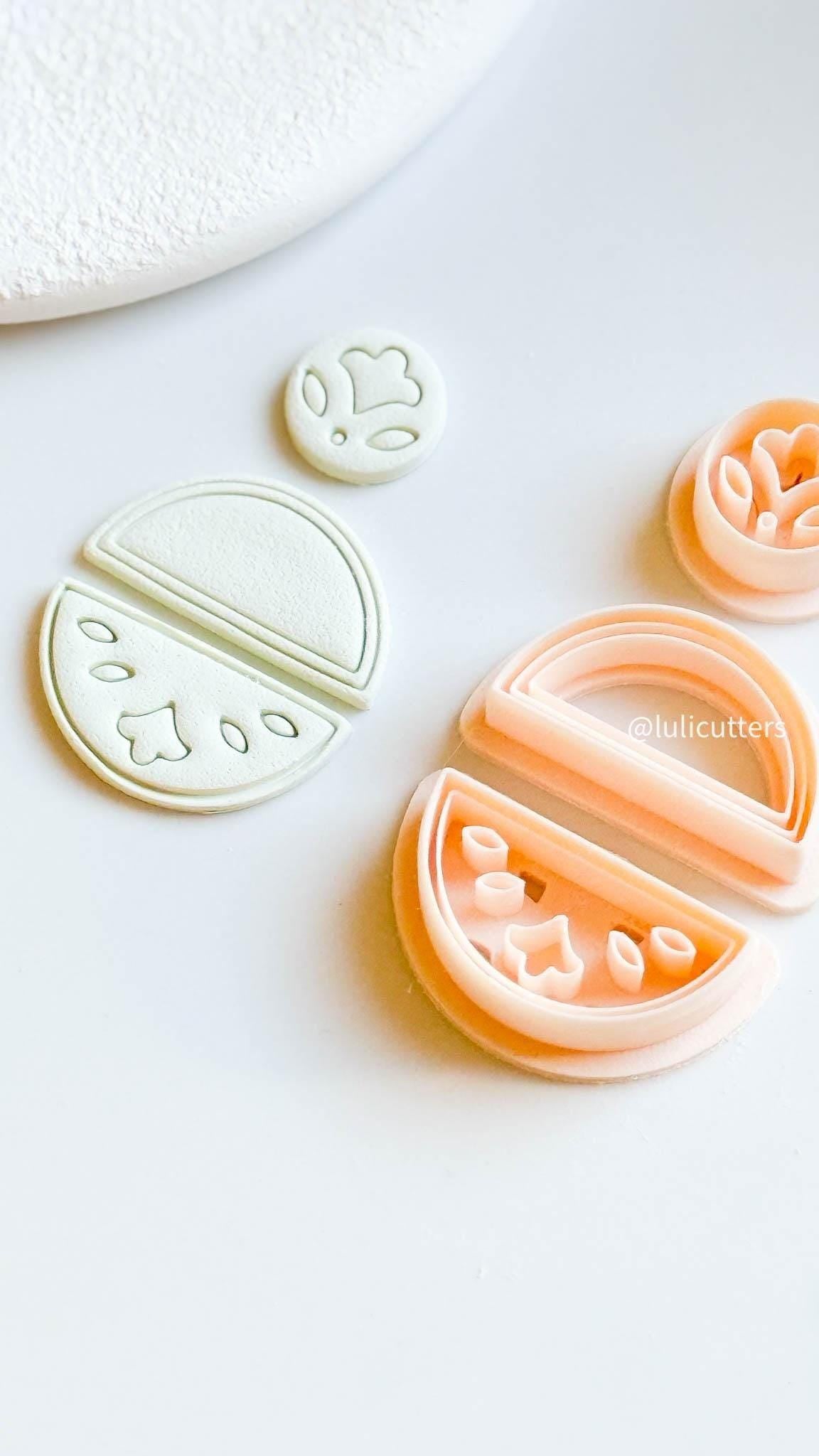 Folk Floral Clay Cutter Set Includes Imprint Circle Topper + 2 different Half Circle Base