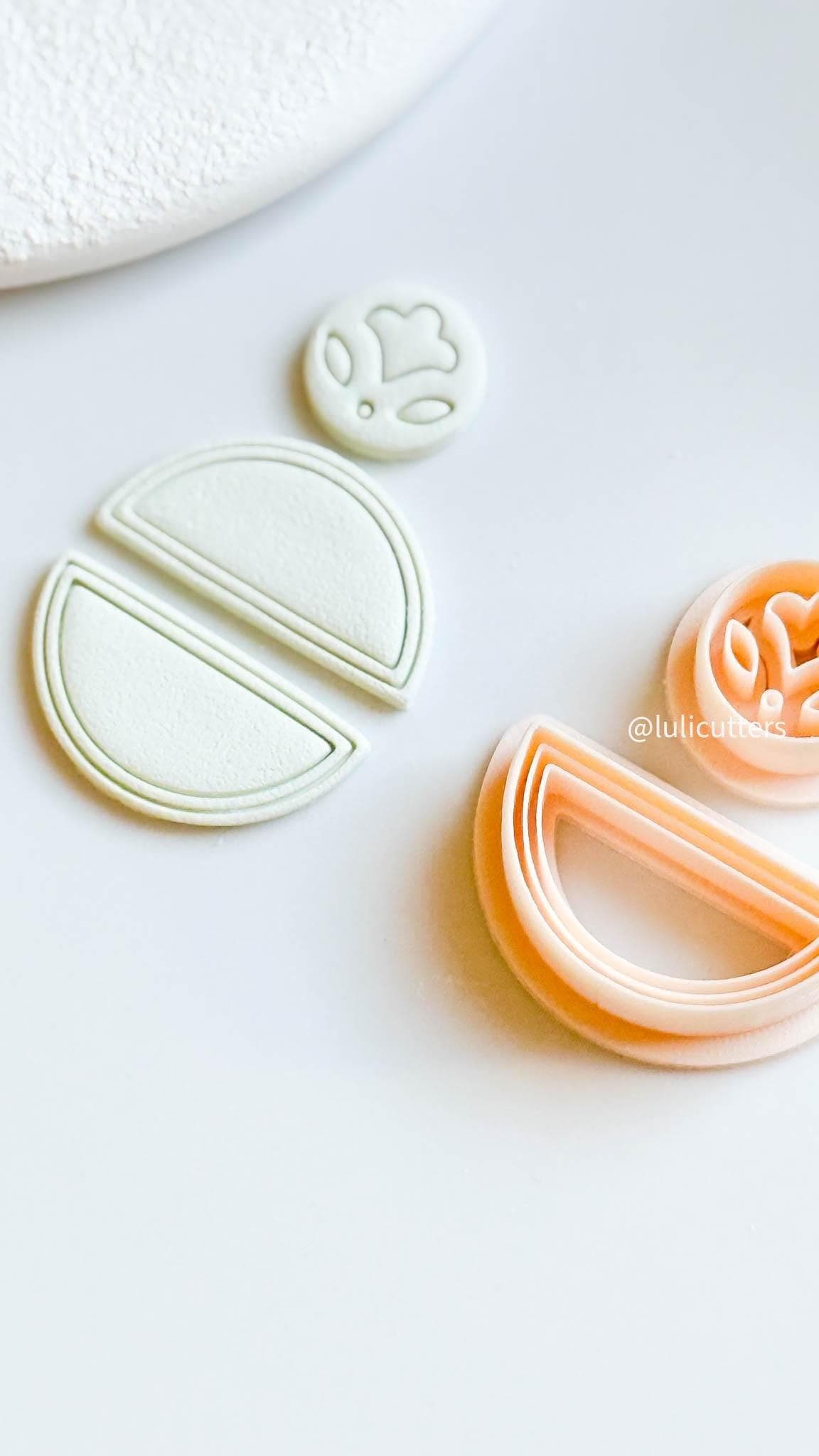 Folk Floral Clay Cutter Set Includes Imprint Circle Topper + 2 different Half Circle Base