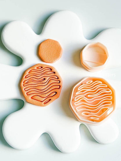 Wavy Line Octagon Clay Cutter Set: Polymer Clay Earring Tool