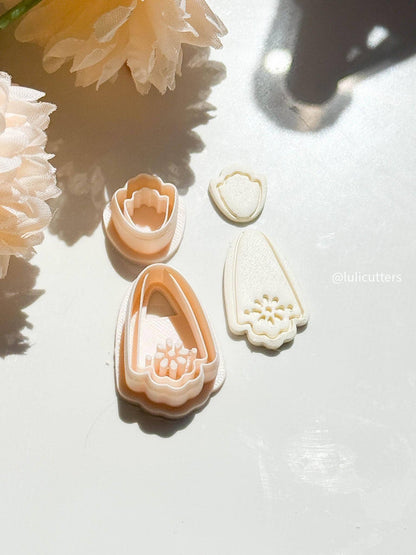 Floral Clay Earring Cutter Set Includes Base Shape + Matching Topper