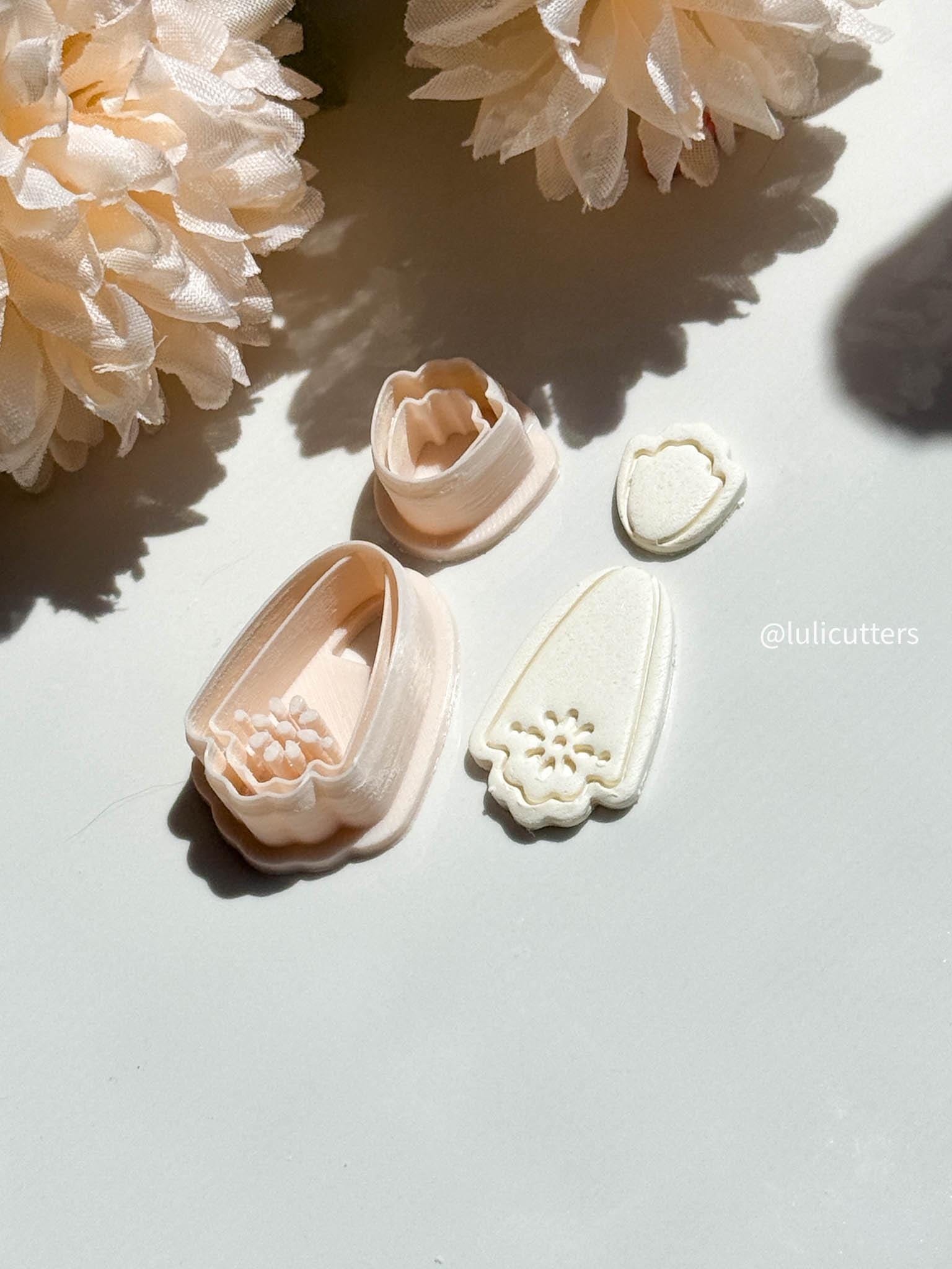 Floral Clay Earring Cutter Set Includes Base Shape + Matching Topper