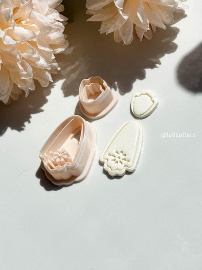 Floral Clay Earring Cutter Set Includes Base Shape + Matching Topper