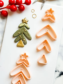 Winter Fairy Christmas Tree Clay Earring Cutter Set 4-Piece Layered Dangle Design