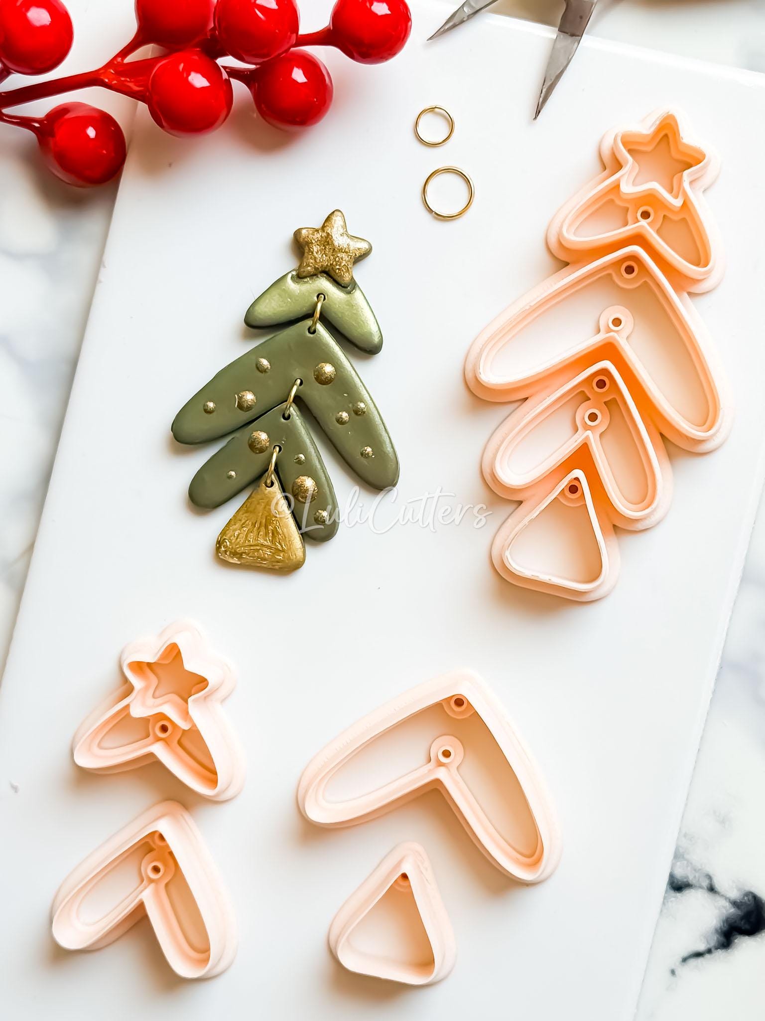 Winter Fairy Christmas Tree Clay Earring Cutter Set 4-Piece Layered Dangle Design