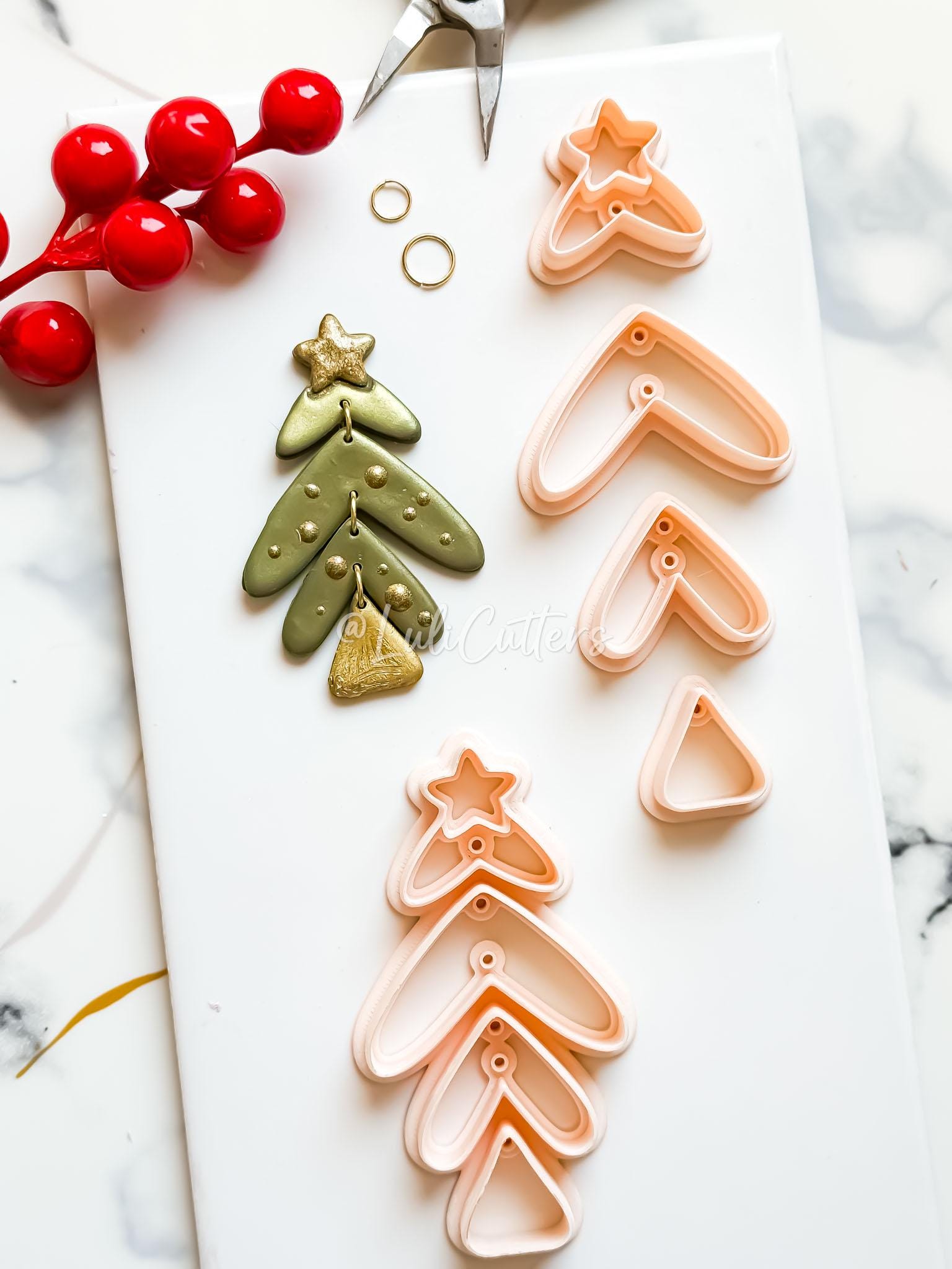 Winter Fairy Christmas Tree Clay Earring Cutter Set 4-Piece Layered Dangle Design