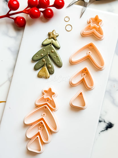 Winter Fairy Christmas Tree Clay Earring Cutter Set 4-Piece Layered Dangle Design