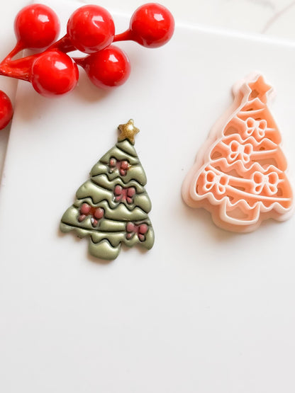 Christmas Tree Polymer Clay Cutter Festive Bow Design for Earrings & Jewelry