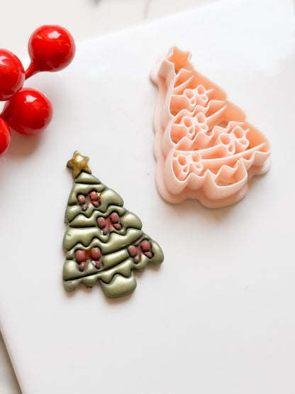 Christmas Tree Polymer Clay Cutter Festive Bow Design for Earrings & Jewelry