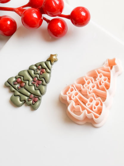 Christmas Tree Polymer Clay Cutter Festive Bow Design for Earrings & Jewelry