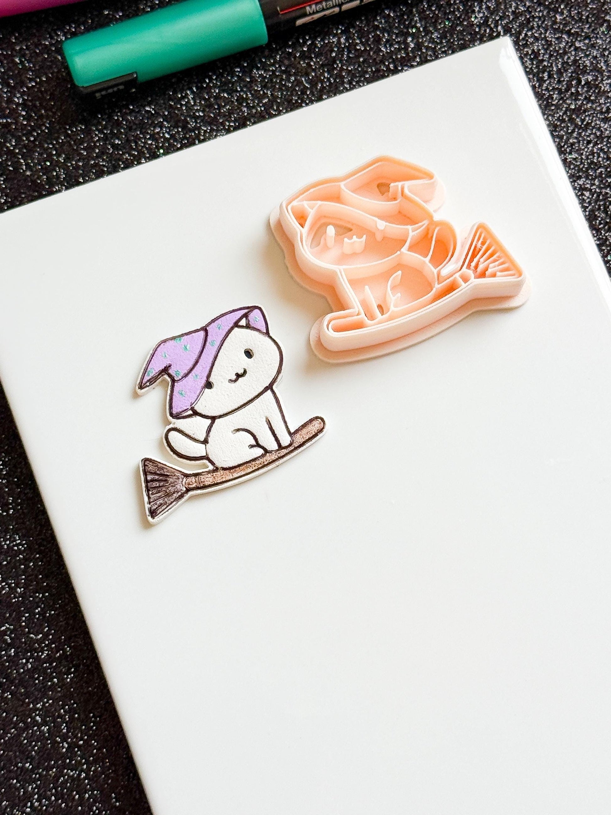 Witch Cat Polymer Clay Cutter: Kawaii Halloween Earrings, 33mm