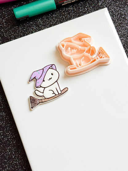 Witch Cat Polymer Clay Cutter: Kawaii Halloween Earrings, 33mm
