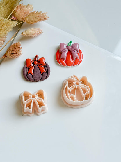 Pumpkin with Bow Clay Cutter: Halloween Polymer Clay Jewelry Mold