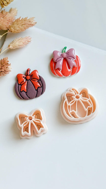Pumpkin with Bow Clay Cutter: Halloween Polymer Clay Jewelry Mold