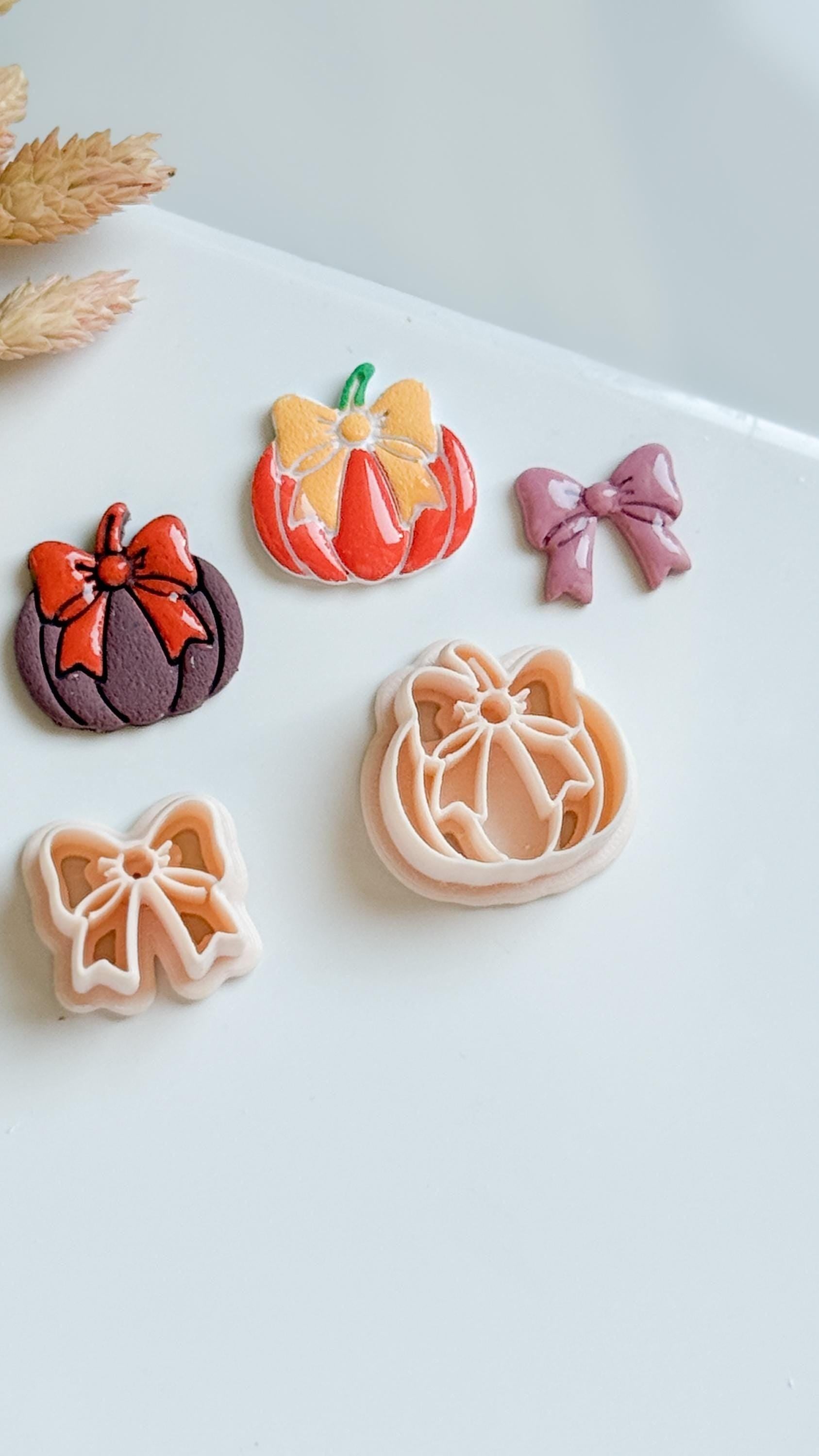 Pumpkin with Bow Clay Cutter: Halloween Polymer Clay Jewelry Mold