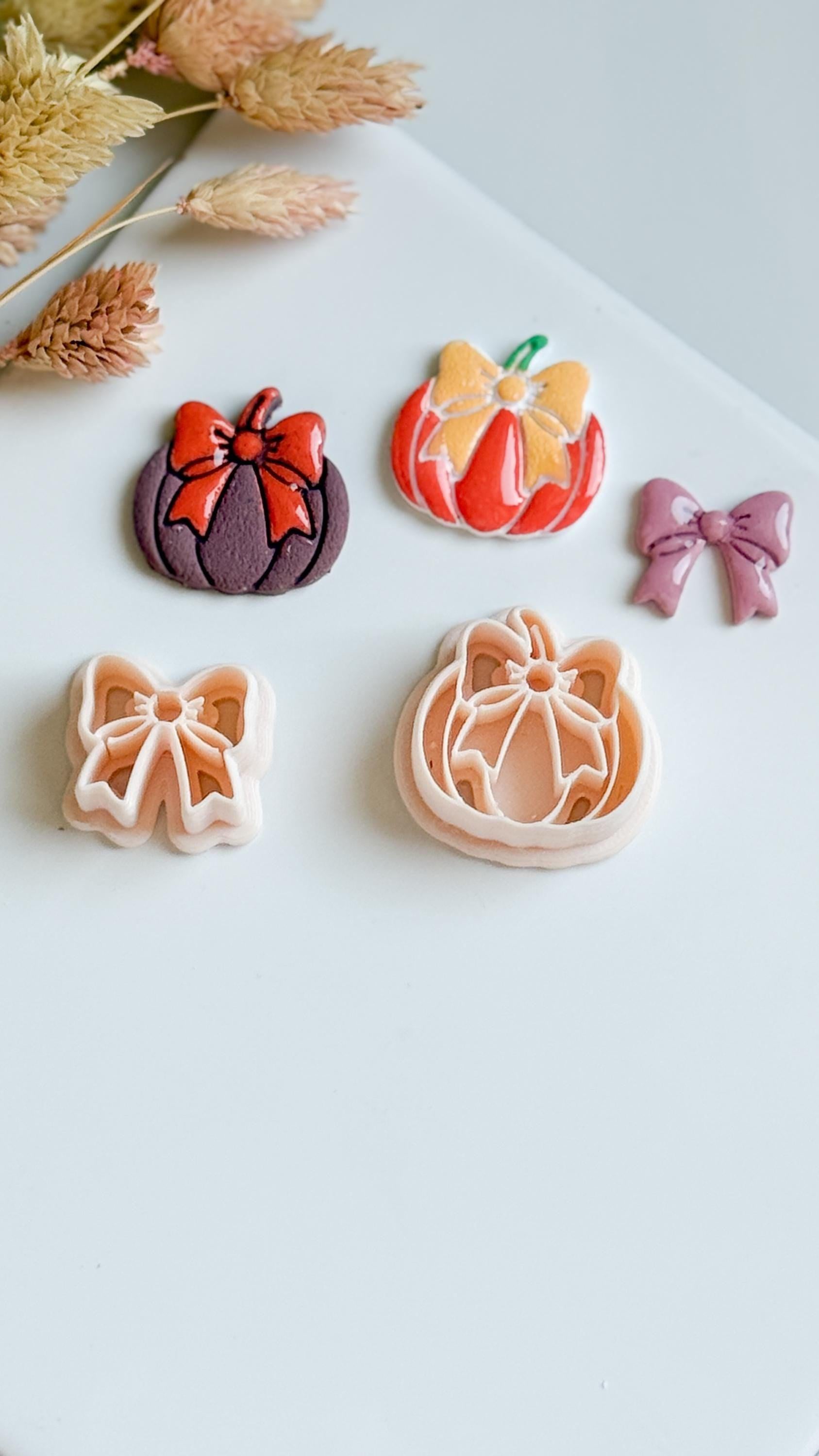 Pumpkin with Bow Clay Cutter: Halloween Polymer Clay Jewelry Mold