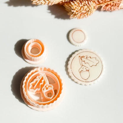 Oak & Acorn Polymer Clay Cutter: Embossed Fall Leaf Medallion, 30mm