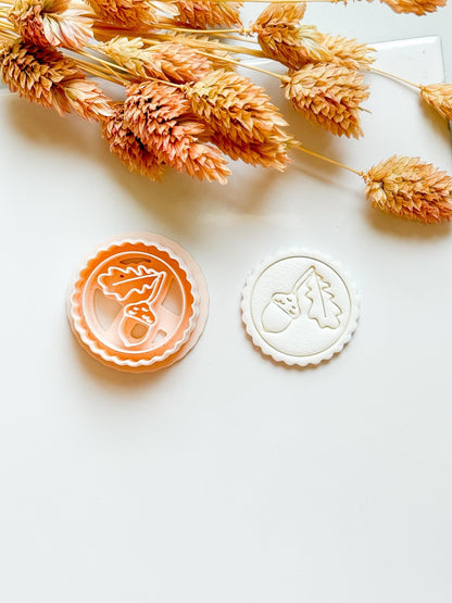 Oak & Acorn Polymer Clay Cutter: Embossed Fall Leaf Medallion, 30mm