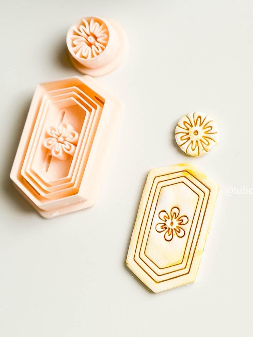 Mediterranean Tile Clay Cutter Set Faux Ceramic Floral Frame Design