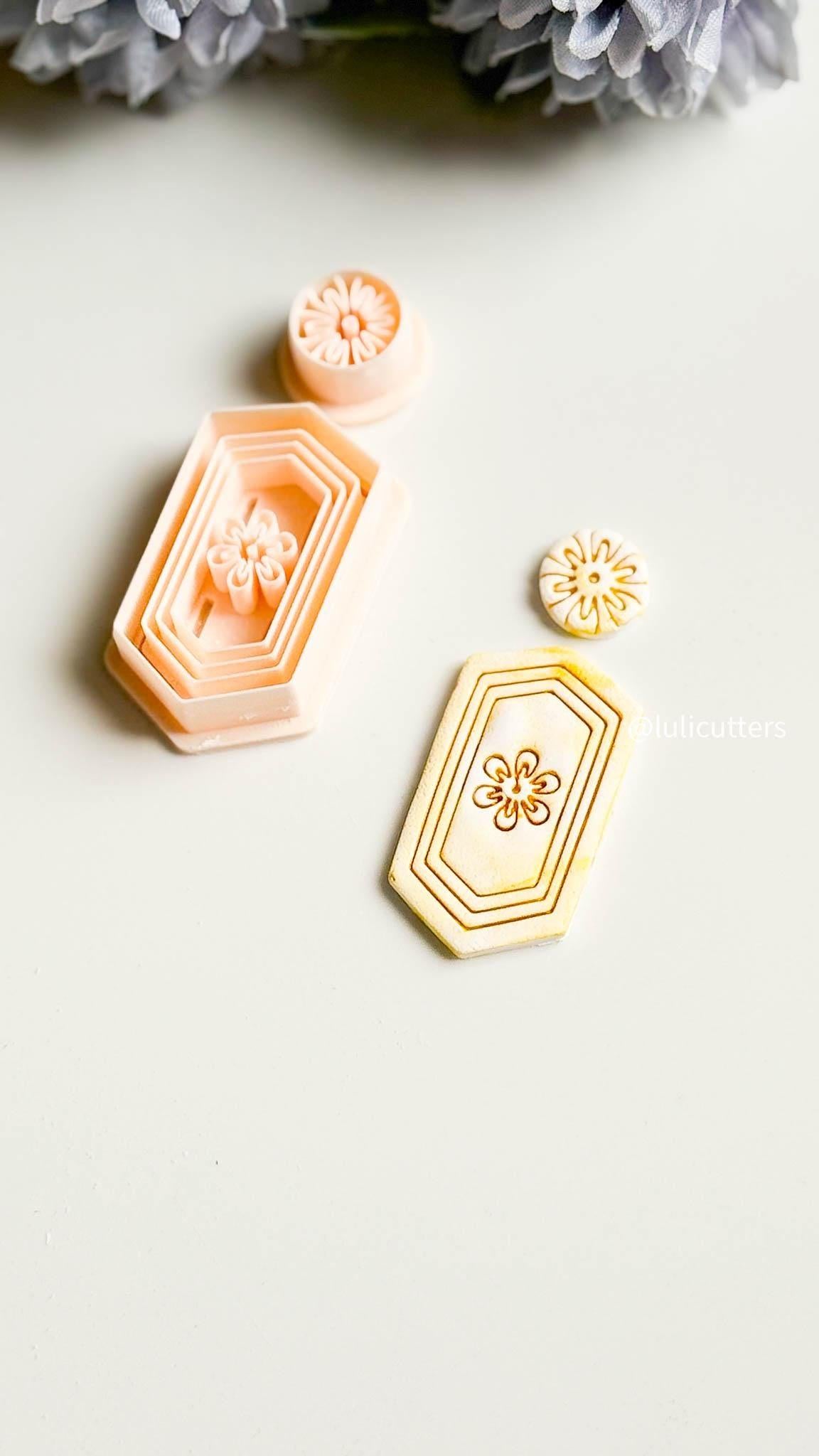Mediterranean Tile Clay Cutter Set Faux Ceramic Floral Frame Design