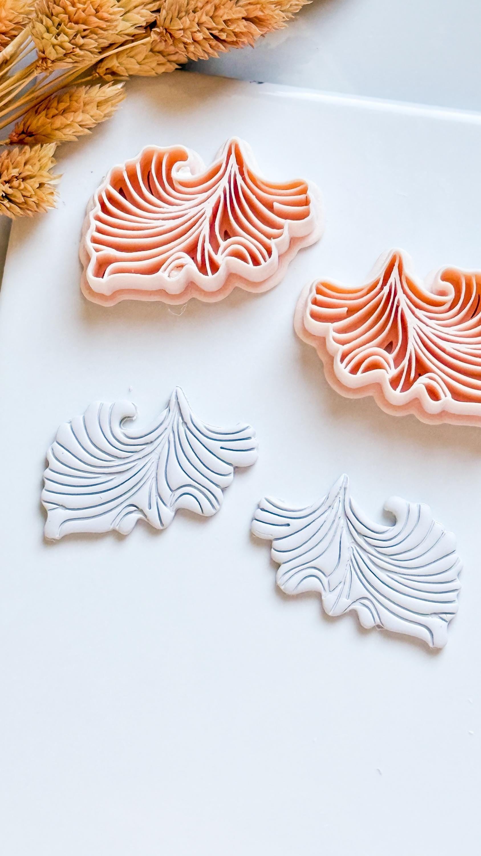 Fan Leaf Polymer Clay Cutter Embossed Botanical Earring Shape