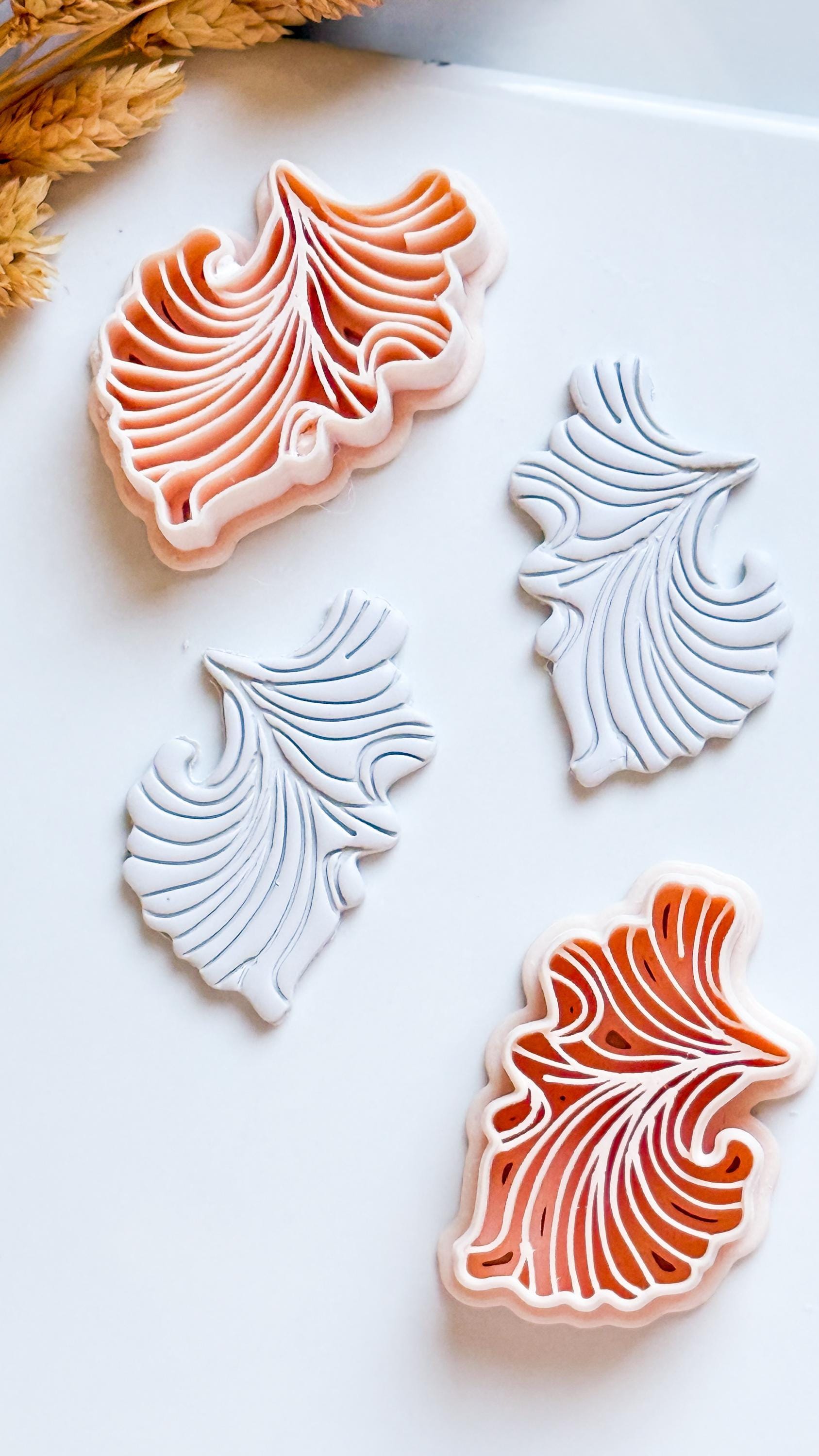 Fan Leaf Polymer Clay Cutter Embossed Botanical Earring Shape