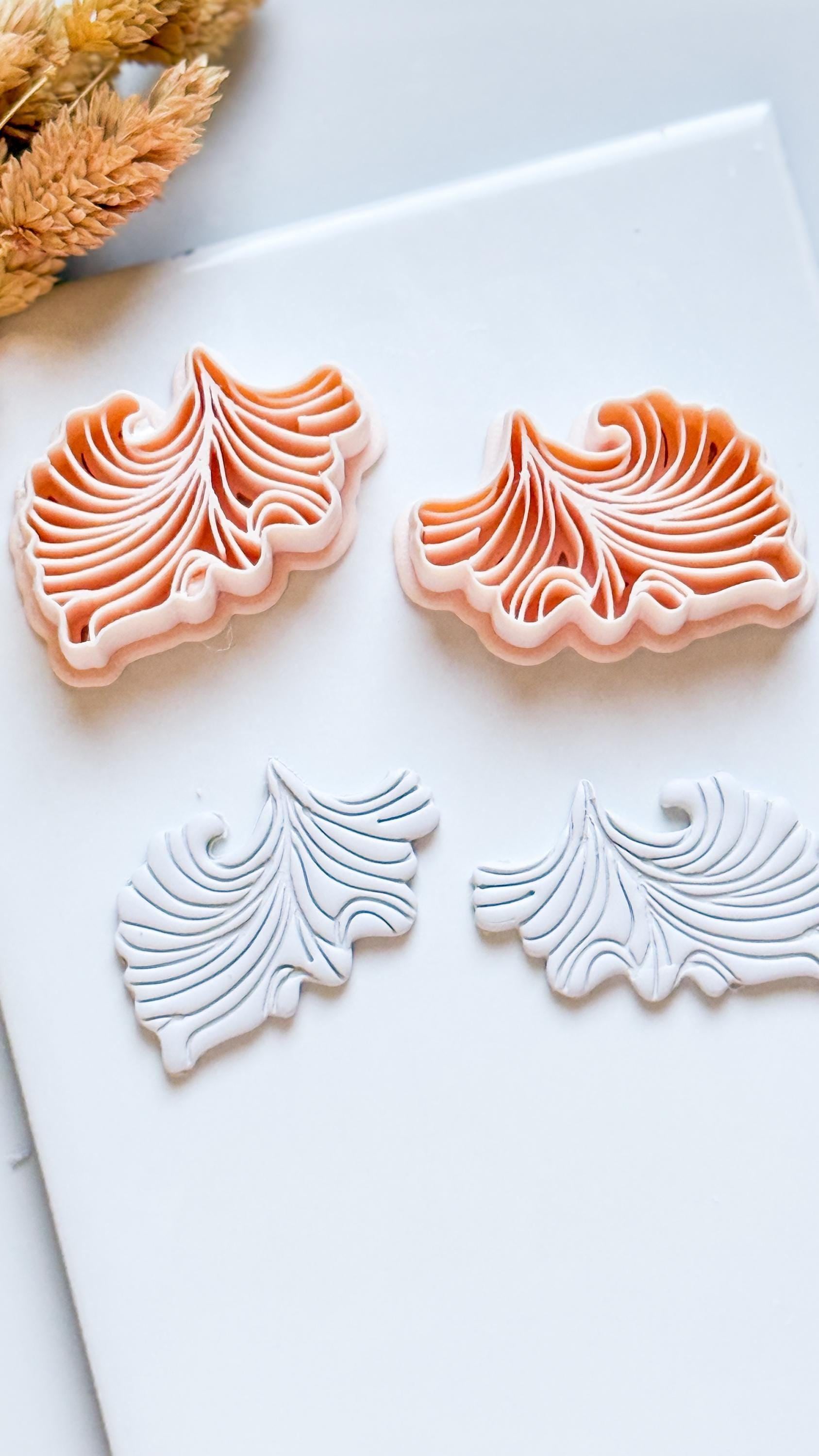 Fan Leaf Polymer Clay Cutter Embossed Botanical Earring Shape
