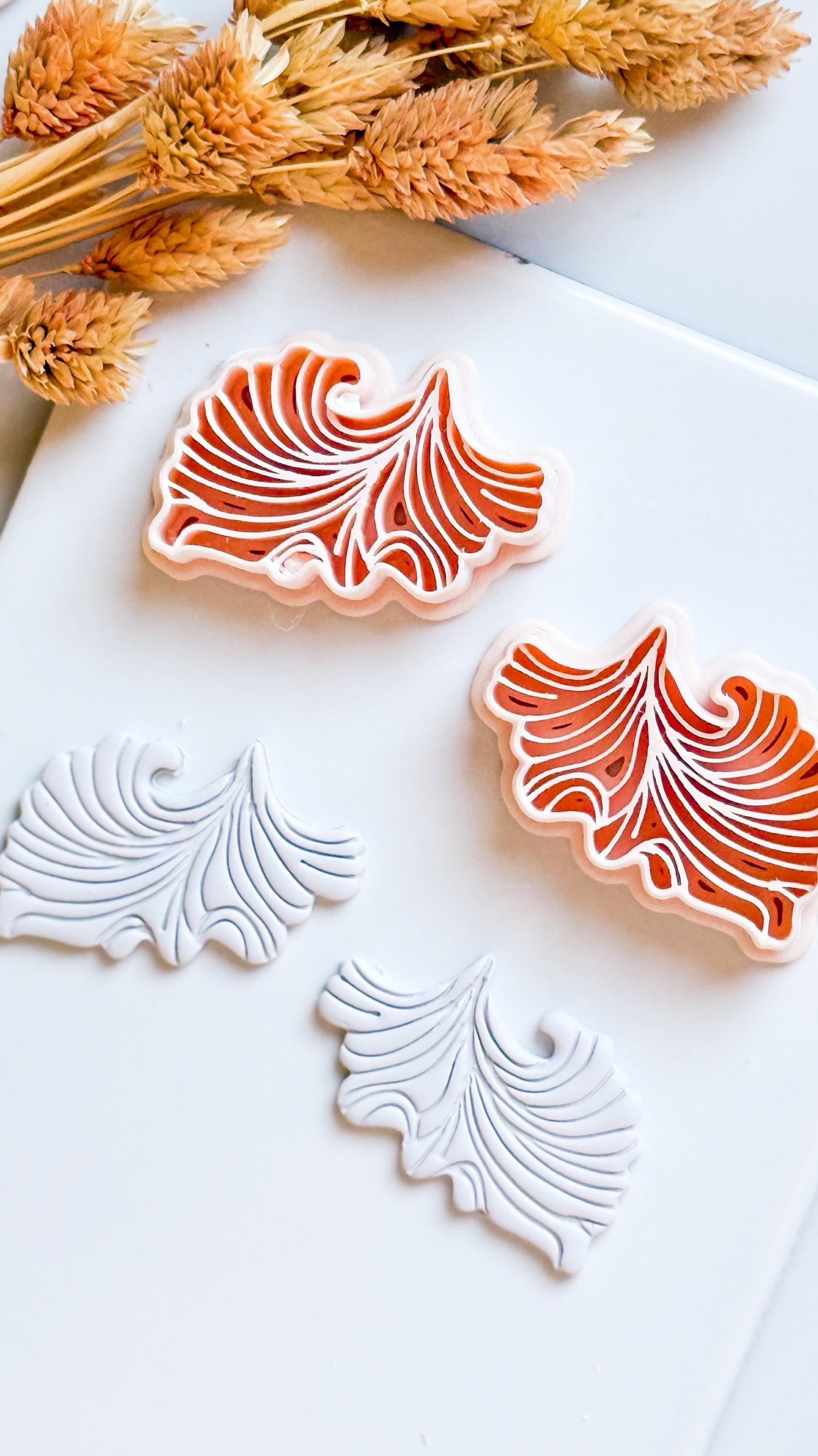 Fan Leaf Polymer Clay Cutter Embossed Botanical Earring Shape