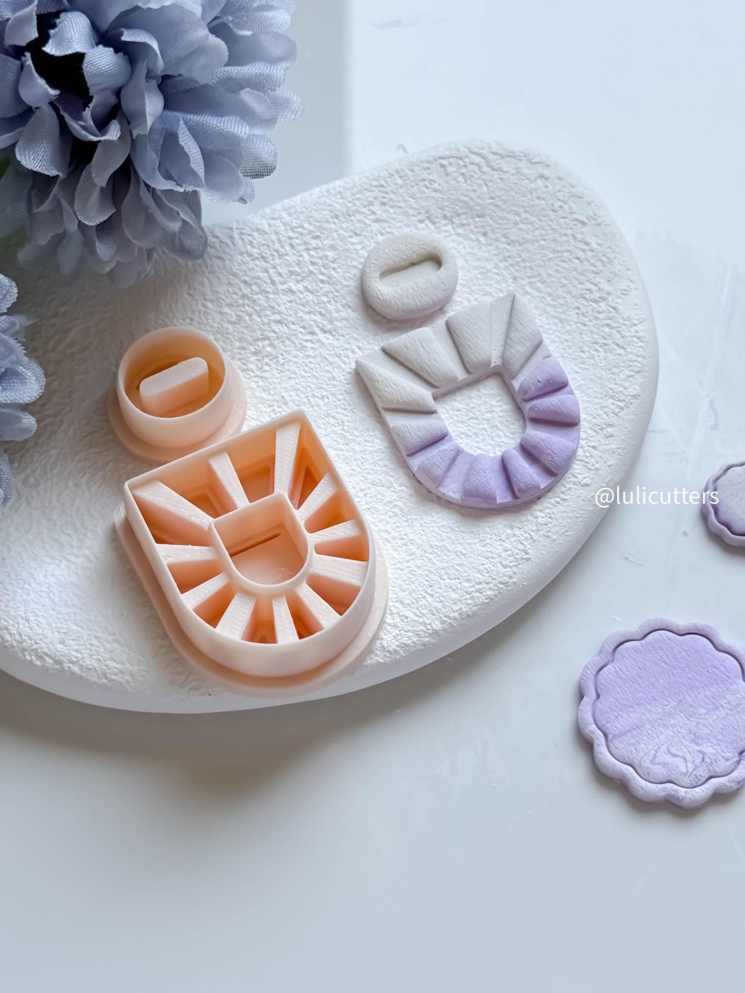 Sunburst Clay Earring Cutter Set Includes U-Shaped Fan Base + Oval Topper