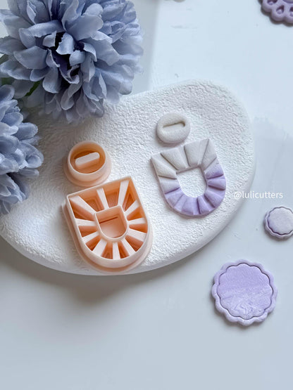 Sunburst Clay Earring Cutter Set Includes U-Shaped Fan Base + Oval Topper