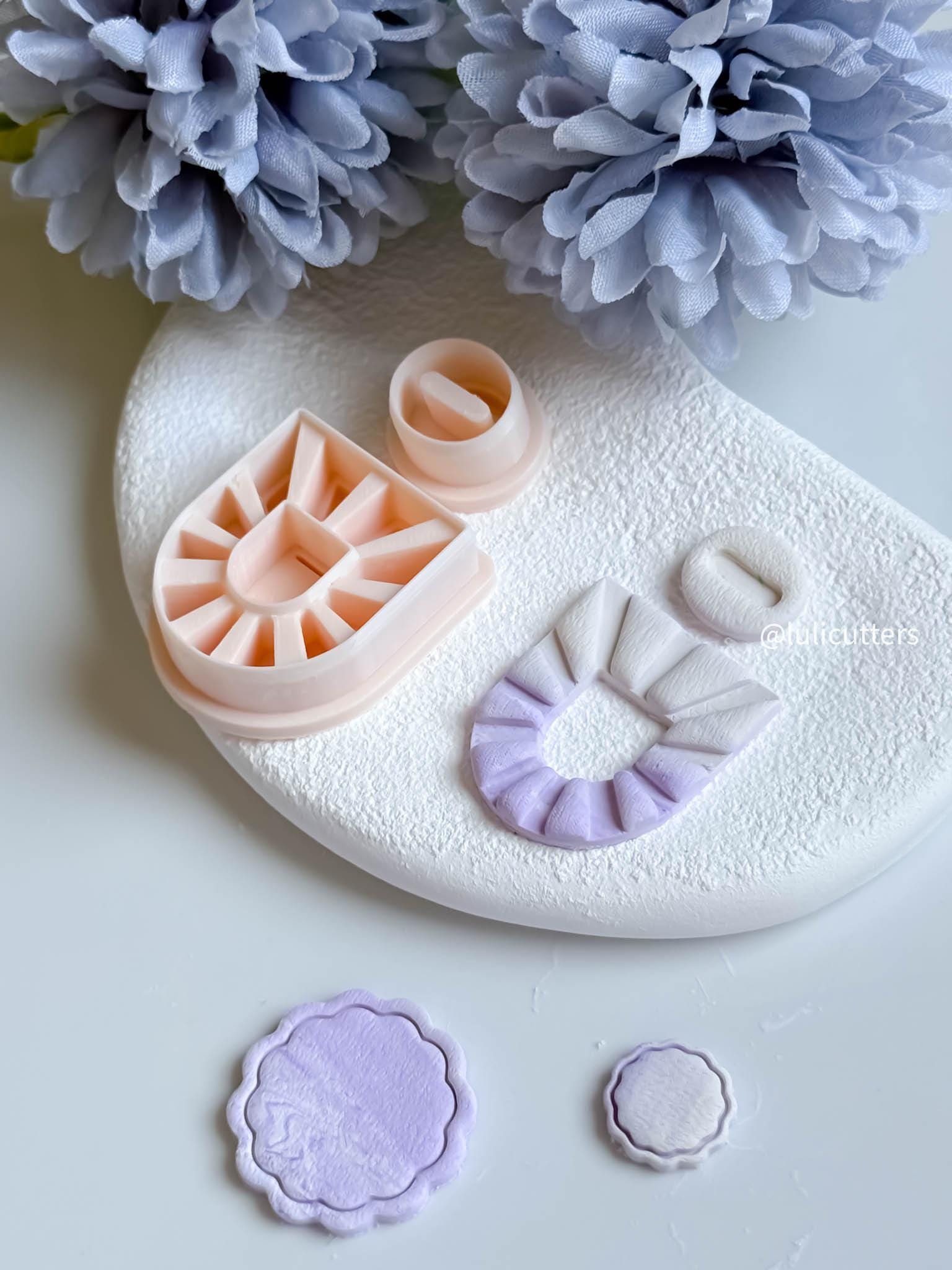 Sunburst Clay Earring Cutter Set Includes U-Shaped Fan Base + Oval Topper