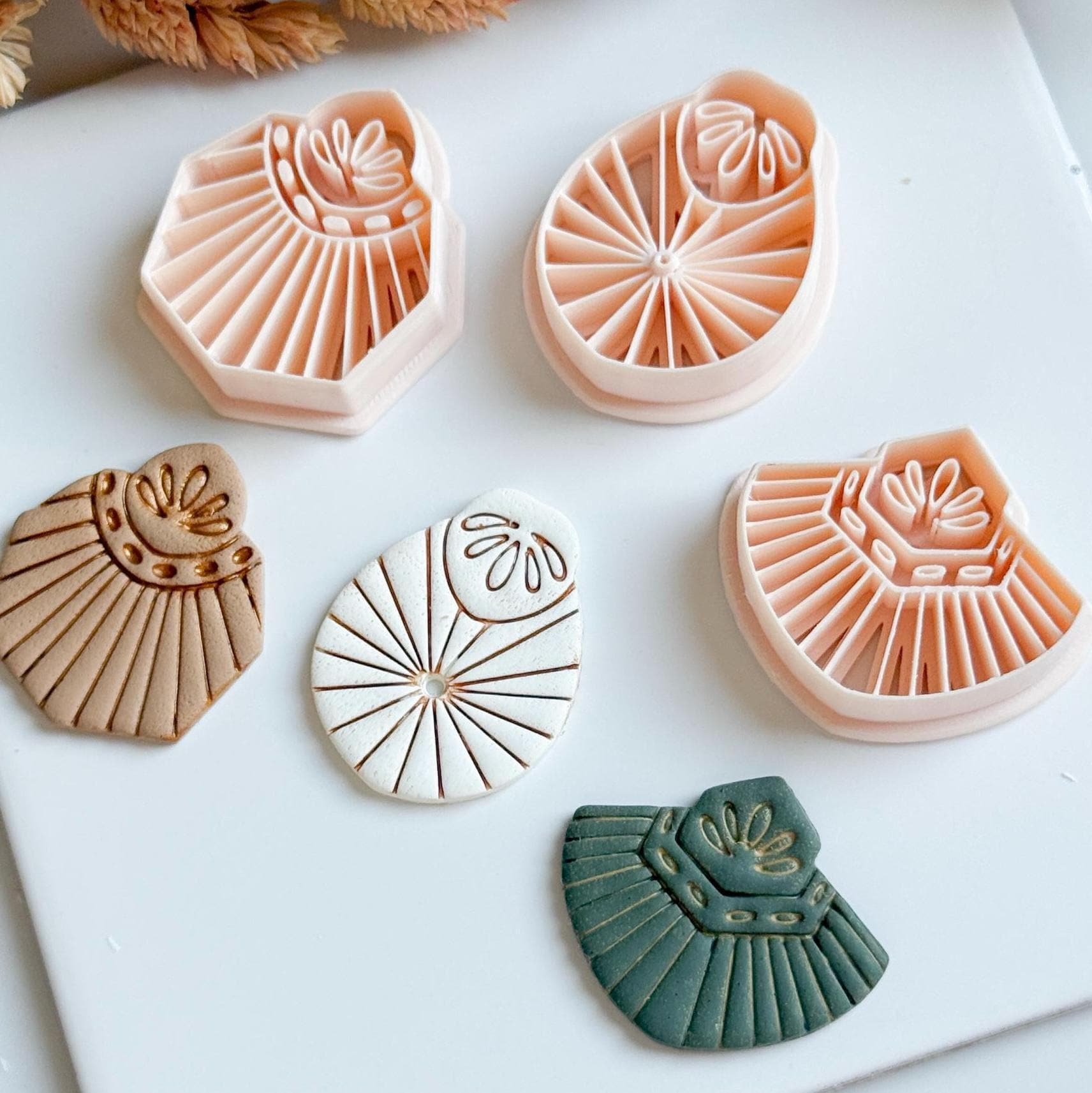 Art Deco Polymer Clay Cutter Set: Geometric Fan Earrings, Deboss Detail