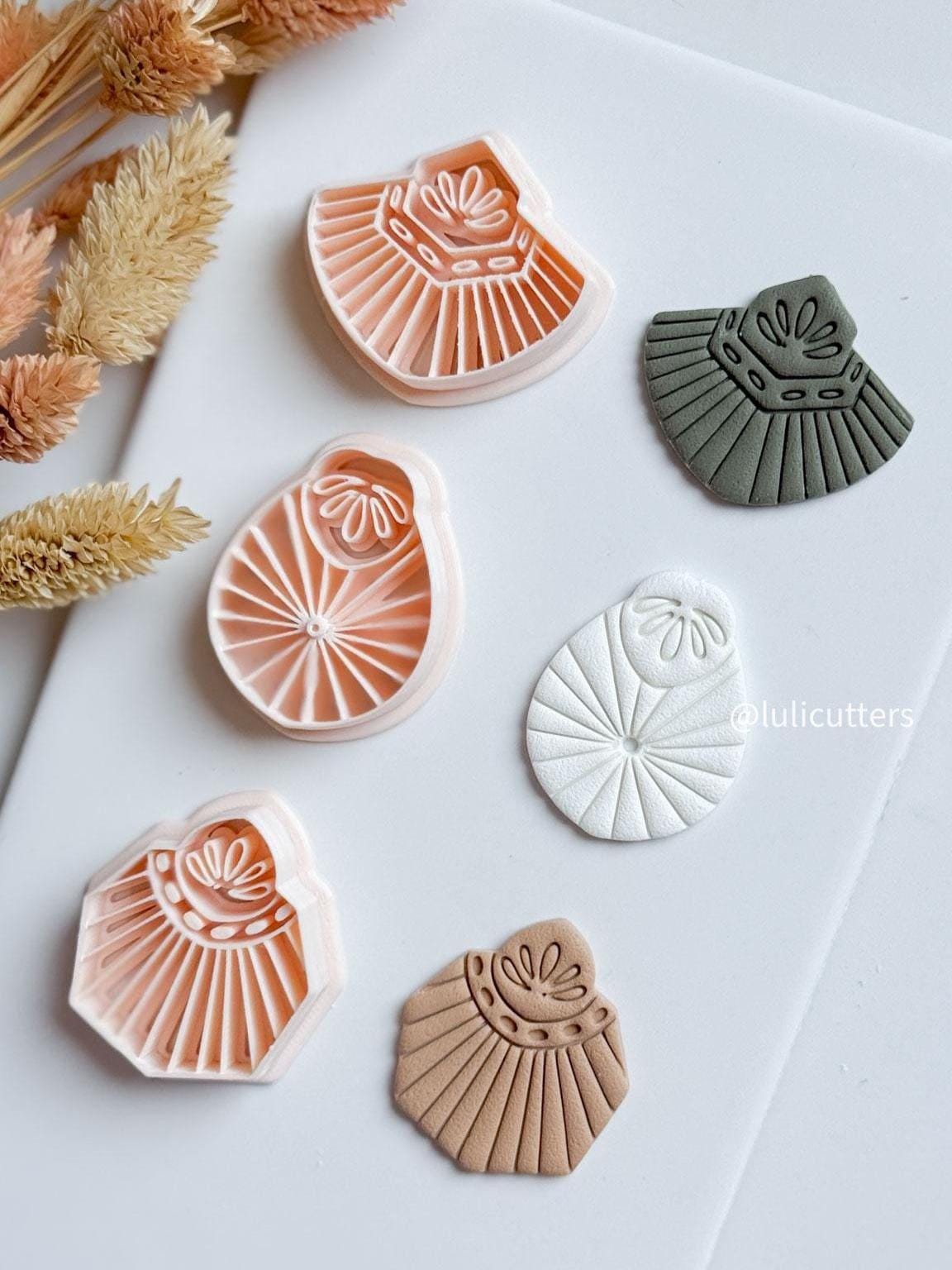 Art Deco Polymer Clay Cutter Set: Geometric Fan Earrings, Deboss Detail