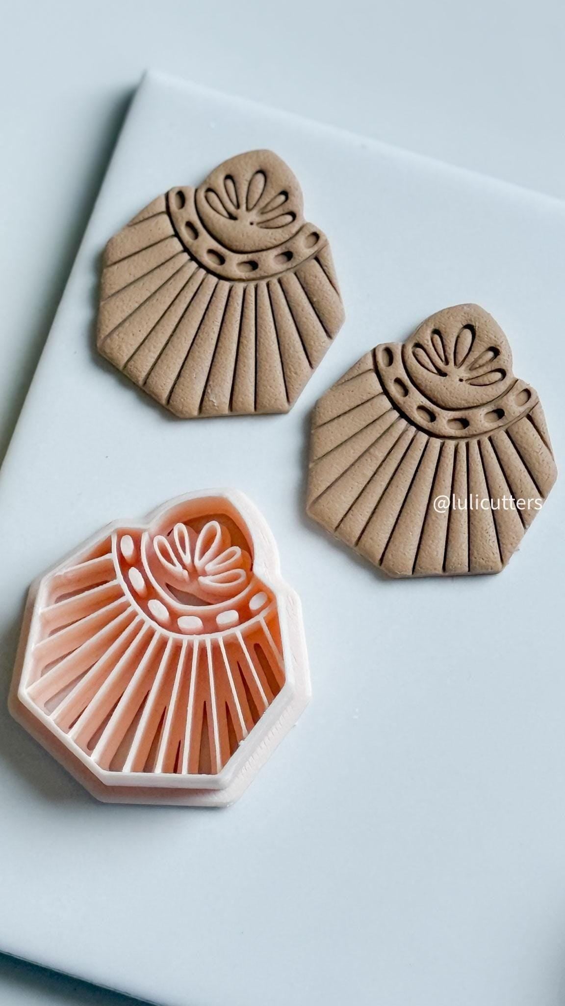 Art Deco Polymer Clay Cutter Set: Geometric Fan Earrings, Deboss Detail