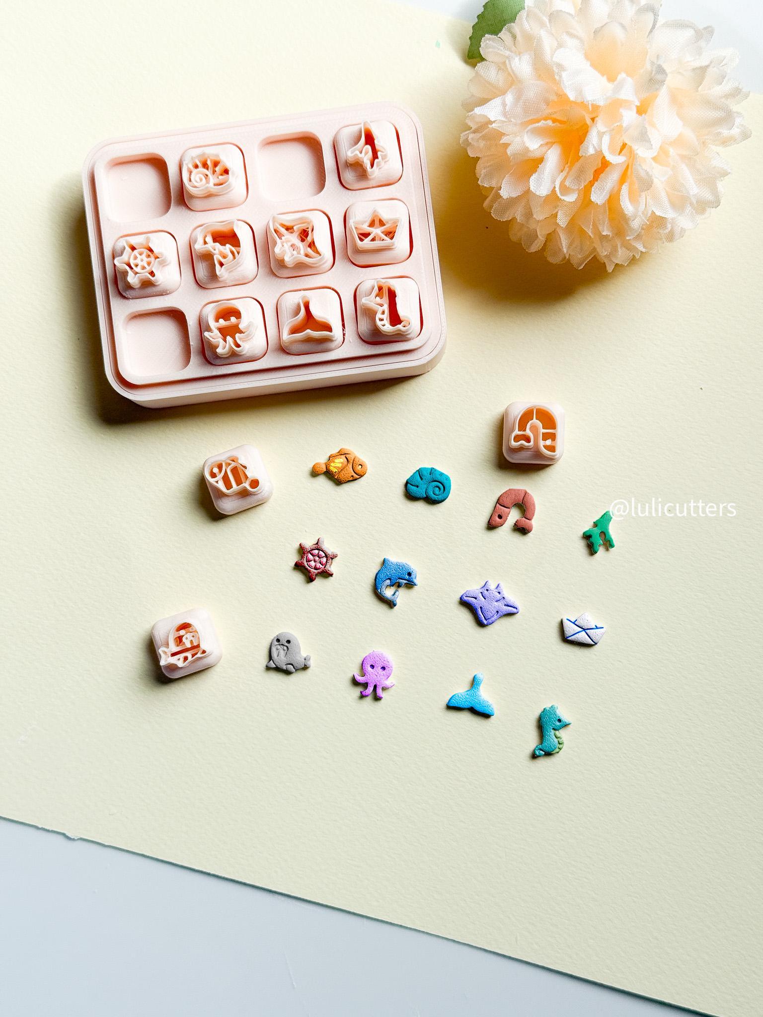 Ocean Micro Clay Cutter Set: 12 Sea Creatures, Mini Earrings & Charms